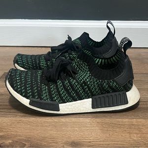 Women’s 8.5, Men’s 7, Adidas black & Green sneakers